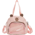 Rosa Bären-Schultasche für Schüler mit Netztasche und abnehmbarem Gurtband - Rosa