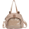 Cartoon Teddybär Umhängetasche in Beige mit Klarsichtfach und verstellbarem Gurt - Braun