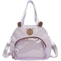Lavender cartoon animal shoulder bag with clear mesh pocket and adjustable strap - Purple