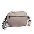 Borsa a tracolla in nylon beige con tasca nera con zip e ciondolo a scacchi elegante - Senza Ciondolo / Bianco