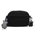 Piccola borsa a tracolla nera in nylon con ciondolo orso a scacchi ed etichetta - Senza Ciondolo / Nero
