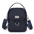 Mini borsa a tracolla verticale in nylon blu scuro con manico e tracolla regolabile - Blu