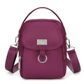 Mini borsa a tracolla verticale in nylon viola scuro con cerniere e manico superiore - Viola