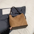 Braune Wildleder-Tragetasche mit Schultergurten und Boden aus dunklem Kunstleder - Khaki (Ohne Anhänger)