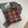 Klassieke rode geruite canvas draagtas van vintage wollen stof voor dames - Rood