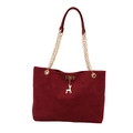 Sac cabas bordeaux en cuir givré avec pendentif cerf doré et bandoulière en chaîne - Rouge