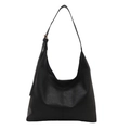 Bolso hobo negro minimalista de gran capacidad con correa ajustable y diseño de costura - Negro