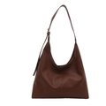 Bolso hobo grande minimalista marrón oscuro en cuero suave con textura de litchi - Marrón