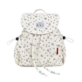 Mini zaino in velluto a coste crema con motivi a fiocco marrone e coulisse - Bianco
