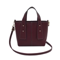 Fashionable burgundy leather bucket bag with white contrast stitching and gold-tone hardware - Burgundy
