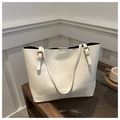 White minimalist tote bag with golden 'FASHION & BAG' text and adjustable straps - Off White