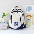 Mochila de viaje minimalista en beige y azul marino con logo N y gran capacidad - Azul
