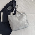 Silver crocodile embossed large tote bag with metallic finish and slim shoulder straps - Silver