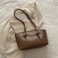 Dunkelbraune matte Leder-Einkaufstasche mit FASHION-Logo und Knoten-Details - Braun ohne Anhänger