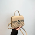 Chic apricot quilted PU leather handbag with elegant clover-shaped metal twist lock - Khaki