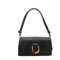 Minimalistische schwarze Kunstledertasche mit goldener D-Schnalle und Knotengurt - Schwarz