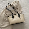 Minimalistische beige Shopper Tasche mit schwarzen Trägern und Fashion-Schriftzug - Off-White ohne Anhänger