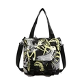 Graffiti printed Oxford tote bag in black white and yellow with adjustable strap - Yellow