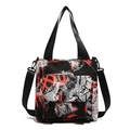Oxford fabric tote bag in red and black graffiti print with dual clip buckles - Red