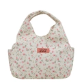 Floral canvas lunch bag with pink tulip patterns and practical side pockets - Style 2