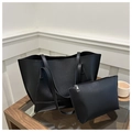 Grand sac cabas en cuir noir mat minimaliste avec pochette zippée assortie pour le quotidien - Noir