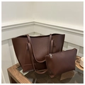 Détails de l'ensemble sac cabas marron foncé en cuir texturé et finitions argentées - café