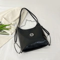 Sac fourre-tout noir en cuir PU plissé avec logo M argenté et bandoulière en chaîne métal - Noir