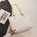 Chic white quilted tote bag with large capacity and golden hardware for daily commute - White