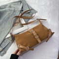 Vintage bruine schoudertas met zilveren gespdetails van glad kunstleer materiaal - Geel