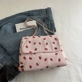 Borsa a tracolla in velluto a coste rosa con stampa fragola e catena dorata - Velluto a Coste Rosa Stampa Fragola / Rosa
