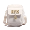 Minimalist white canvas crossbody bag for women with cute bear charm and adjustable strap - White (BX Series)