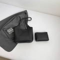 Sac fourre-tout en similicuir noir minimaliste avec petite pochette assortie en ensemble - Noir