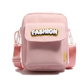 Pink minimalist canvas crossbody bag with cute fashion patch and adjustable strap - Pink (Fashion Series)