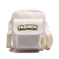 White canvas crossbody bag with cute fashion bear embroidery and adjustable strap - White (Fashion Series)