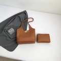 Ensemble sac cabas en cuir marron avec petite pochette pour le travail quotidien - Marron