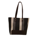 Sac cabas rayé en toile noire grise et beige avec bandoulières marron - Noir