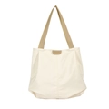 Sac cabas minimaliste en toile ivoire avec bandoulière kaki et détail en cuir - Blanc Cassé