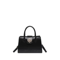 Retro black tote bag with matte leather and crocodile texture plus gold buckle - Black