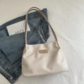 Sac fourre-tout minimaliste en cuir beige avec de fines bandoulières pour femme - Sans Pendentif / Kaki
