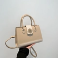 Sac fourre-tout beige rétro avec motif crocodile blanc et boucle florale dorée - Kaki