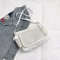 Minimalist white tote bag with transparent mesh pocket and adjustable shoulder strap - White