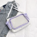 Student ita bag with white and purple canvas, clear mesh pocket and adjustable shoulder strap - White and Purple