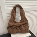 Borsa tote in velluto a coste marrone con motivi a cuore e fiocco in stile vintage - Marrone