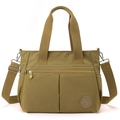 Borsa tote in nylon impermeabile verde oliva con tracolla regolabile e design multitasche - Cachi