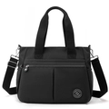 Versatile black nylon tote bag with adjustable shoulder strap for daily commuting - Black