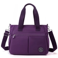 Versatile purple nylon tote bag with multiple zip compartments and adjustable strap - Deep purple