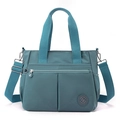 Versatile lake blue nylon tote bag with wide straps and multiple zipper pockets - Post Blue