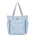 Light blue polka dot crossbody bag with star pattern and multiple utility pockets - Blue