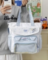 Grande borsa tote in tela con motivi a stelle blu e dettaglio tasca orecchie gatto - Blu