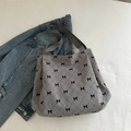 Sac fourre-tout en velours côtelé blanc cassé avec motif de nœuds noirs - Gris